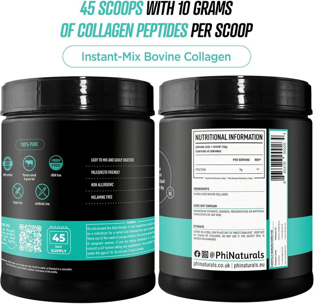 PhiNaturals Hydrolyzed Collagen Peptides Powder — Unflavored | Grass-Fed | Types 1 & 3