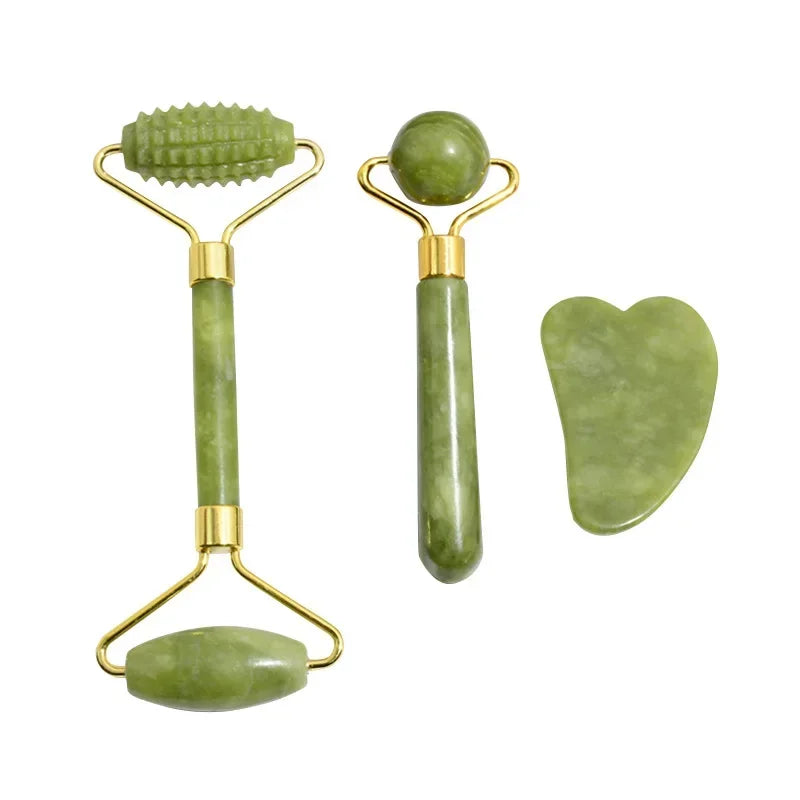 Jade Face Roller & Gua Sha Set — Natural Stone Facial Massage & Skin Lifting Tool