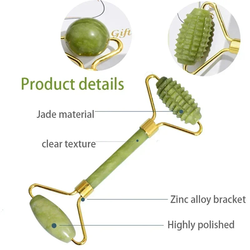 Jade Face Roller & Gua Sha Set — Natural Stone Facial Massage & Skin Lifting Tool