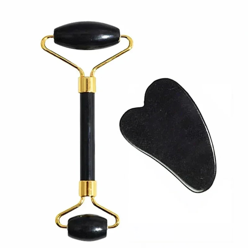 Jade Face Roller & Gua Sha Set — Natural Stone Facial Massage & Skin Lifting Tool