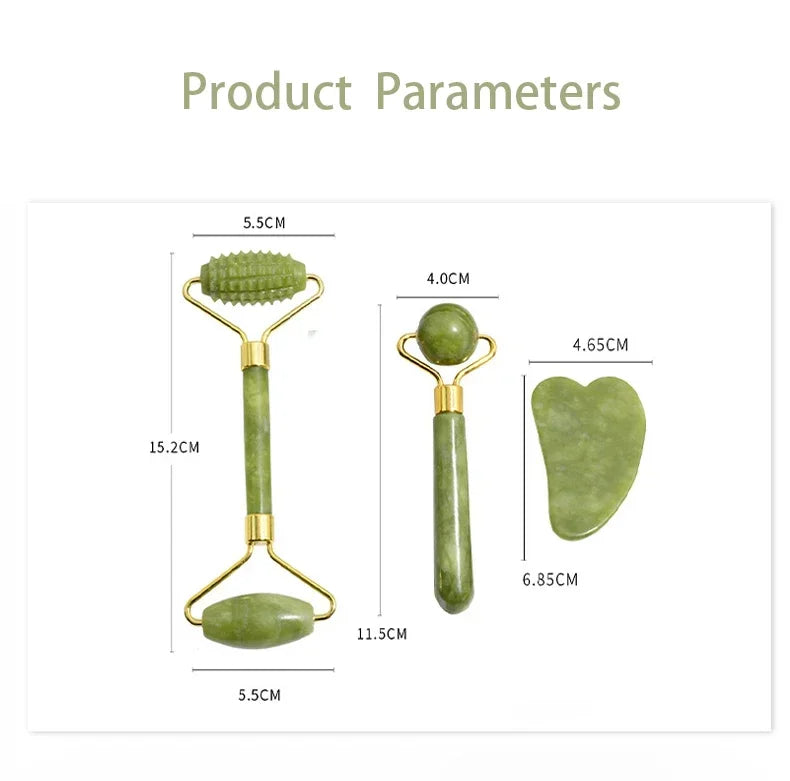 Jade Face Roller & Gua Sha Set — Natural Stone Facial Massage & Skin Lifting Tool