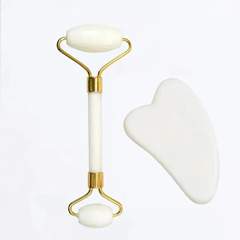 Jade Face Roller & Gua Sha Set — Natural Stone Facial Massage & Skin Lifting Tool