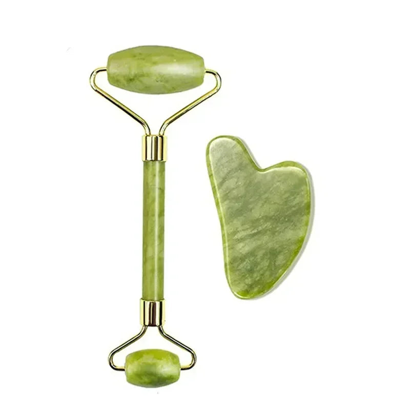 Jade Face Roller & Gua Sha Set — Natural Stone Facial Massage & Skin Lifting Tool