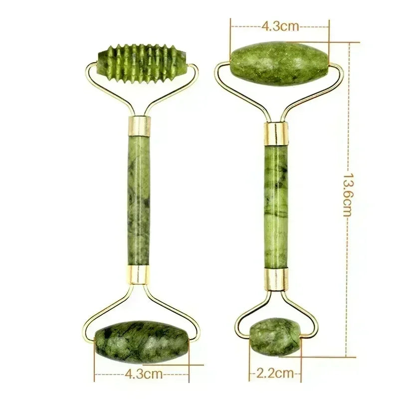 Jade Face Roller & Gua Sha Set — Natural Stone Facial Massage & Skin Lifting Tool