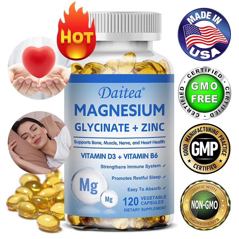 Magnesium Glycinate + Zinc Capsules — Muscle, Nerve, Joint & Heart Health Support