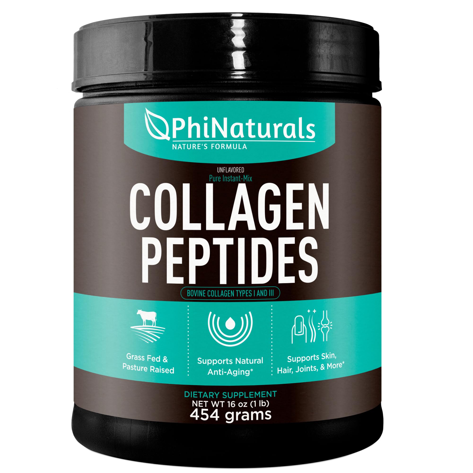 PhiNaturals Hydrolyzed Collagen Peptides Powder — Unflavored | Grass-Fed | Types 1 & 3